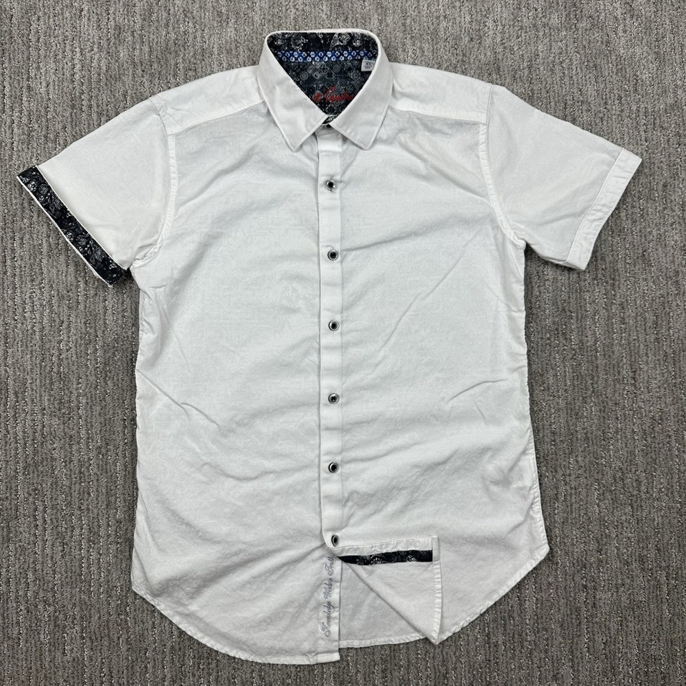Robert Graham Shirt Mens XS White Classic Fit Short Sleeve Contrast Trim‎